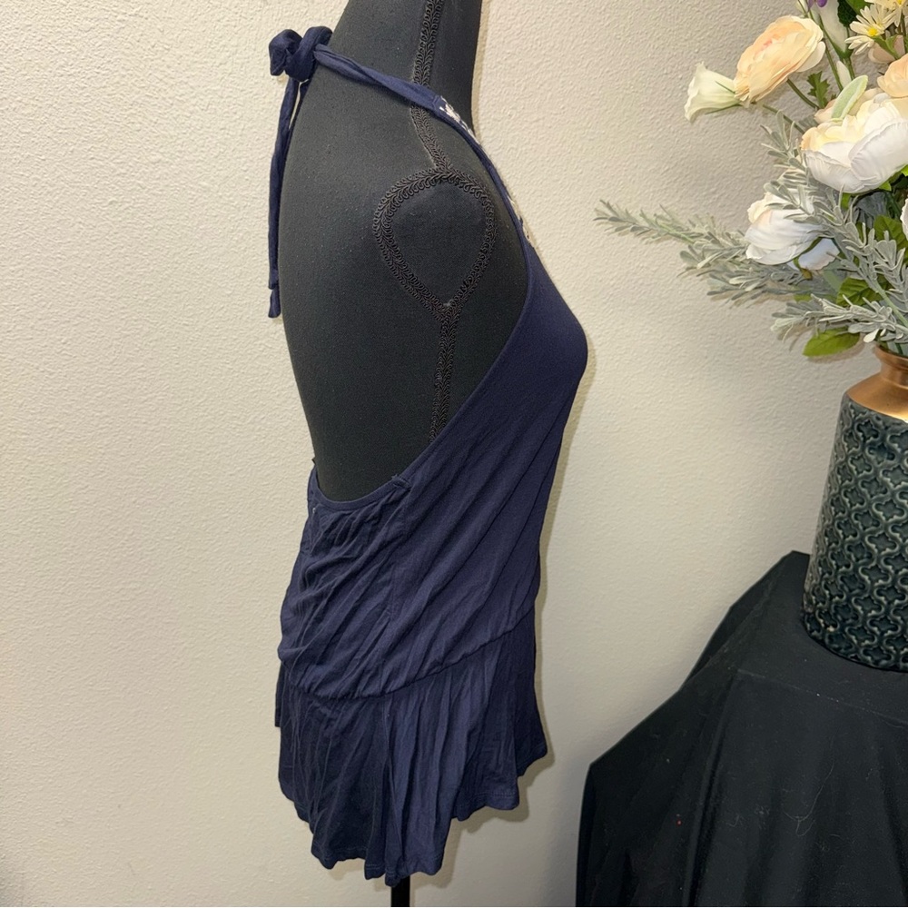 Papaya Navy Embroidered Halter Peplum Top Boho Festival Summer Tank M - Picture 5 of 7